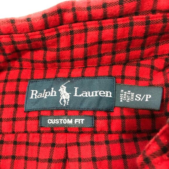 Ralph Lauren custom fit red black plaid cotton flannel mens S black pony classic - Picture 3 of 10
